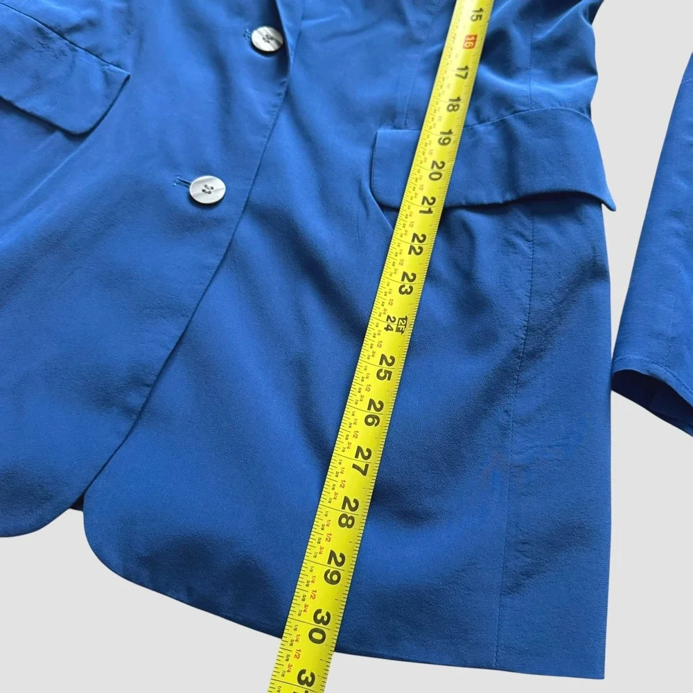 Hugo Buscati Milano Vintage Royal Blue 100% Silk Blazer Wrap Skirt Suit Set 2 4
